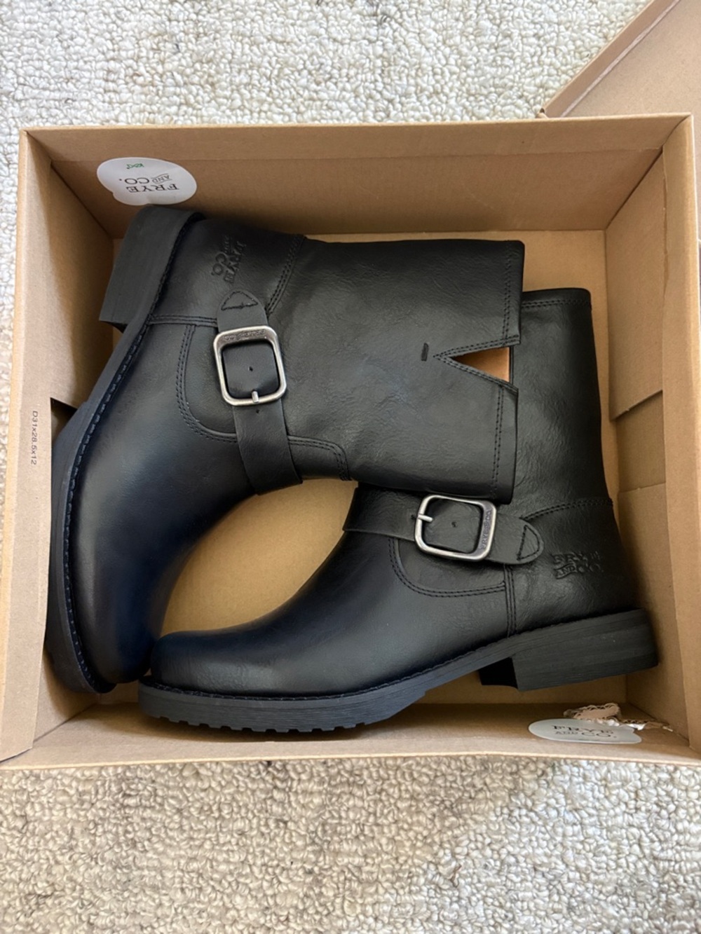 FRYE AND CO. Black Leather Buckle Moto Boots